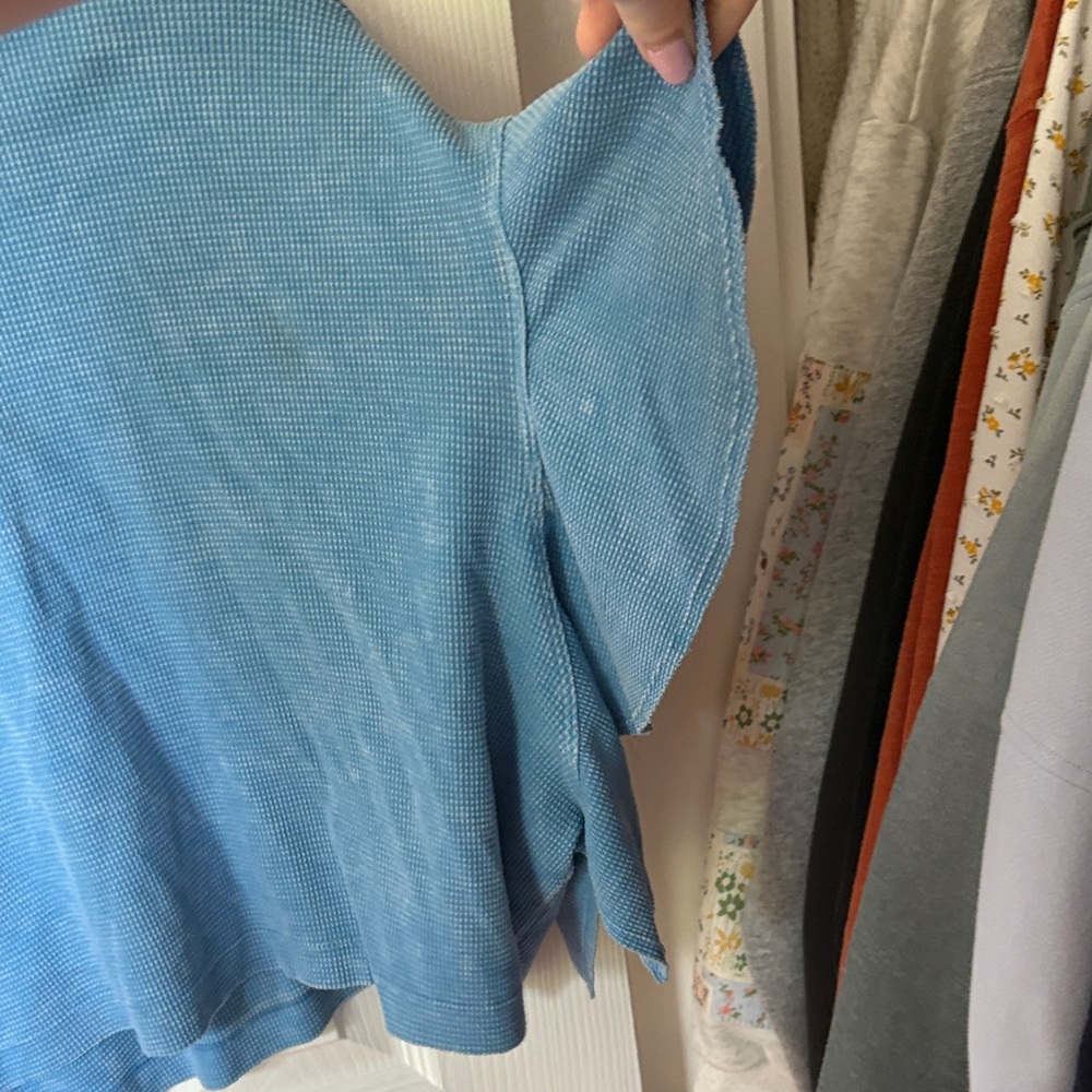 Blue Ruffle Sleeve Top- Altar’d State - Picture 3 of 7